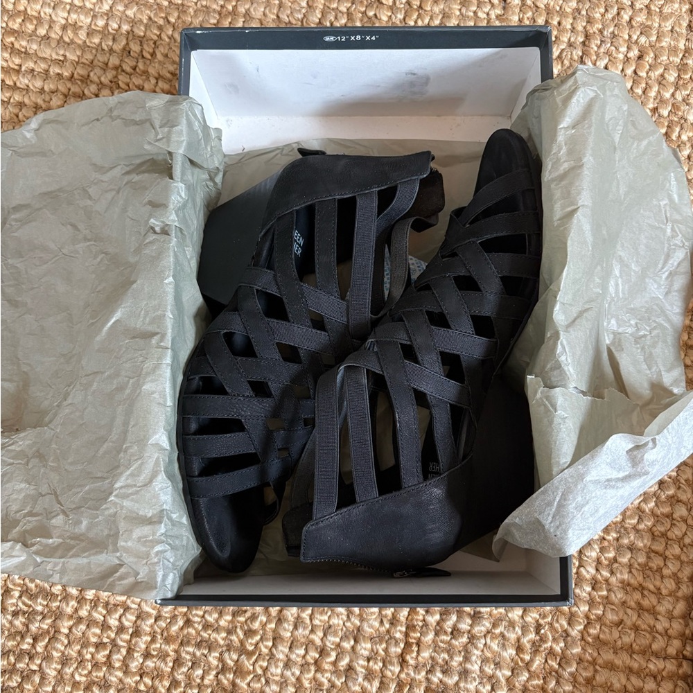 Eileen Fisher Black Strappy Wedge Sandals